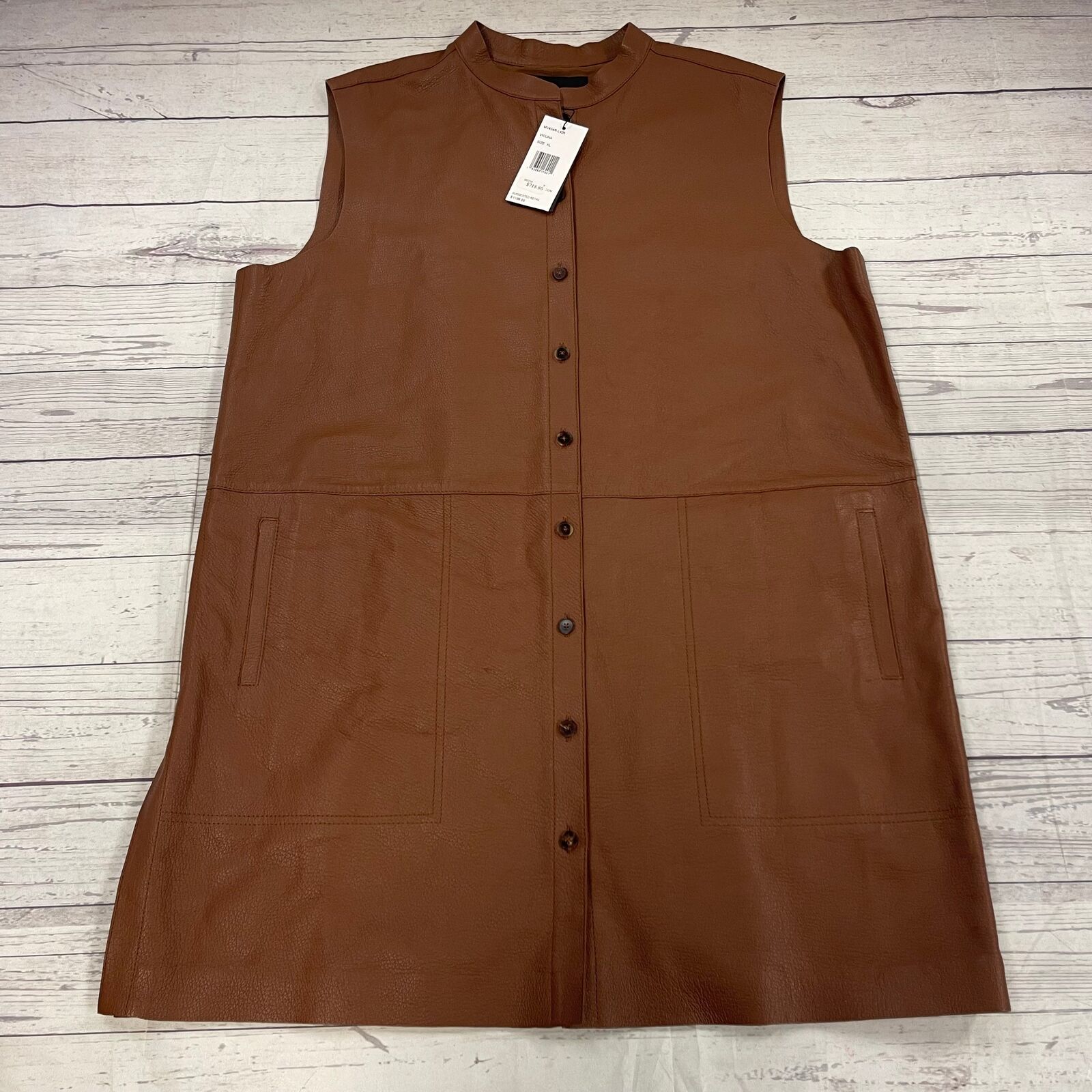 Lafayette 148 Malva Brown Leather Lamb Skin Vest Women’s Size XL New