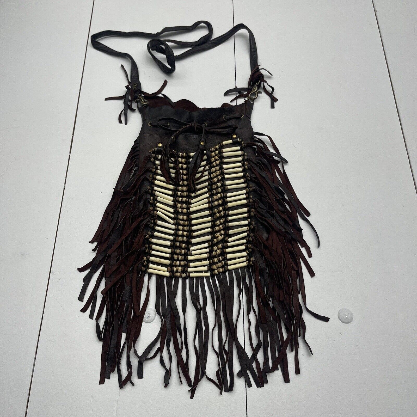 Spell & The Gypsy Collective Dreamweaver Brown Leather Bone Fringe Crossbody