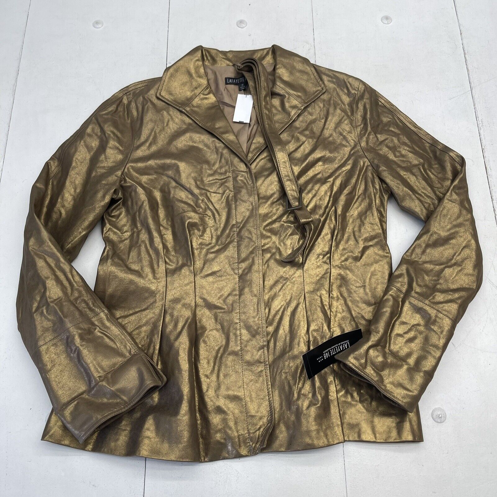 Lafayette 148 Bronze Metallic Belted Jacket Women’s Size 14 New