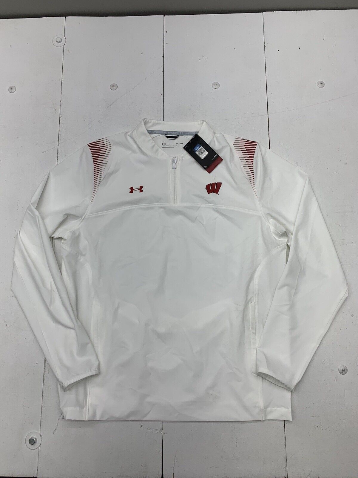 Under Armour Mens Wisconsin Badgers White 1/4 Zip Pullover Size Large