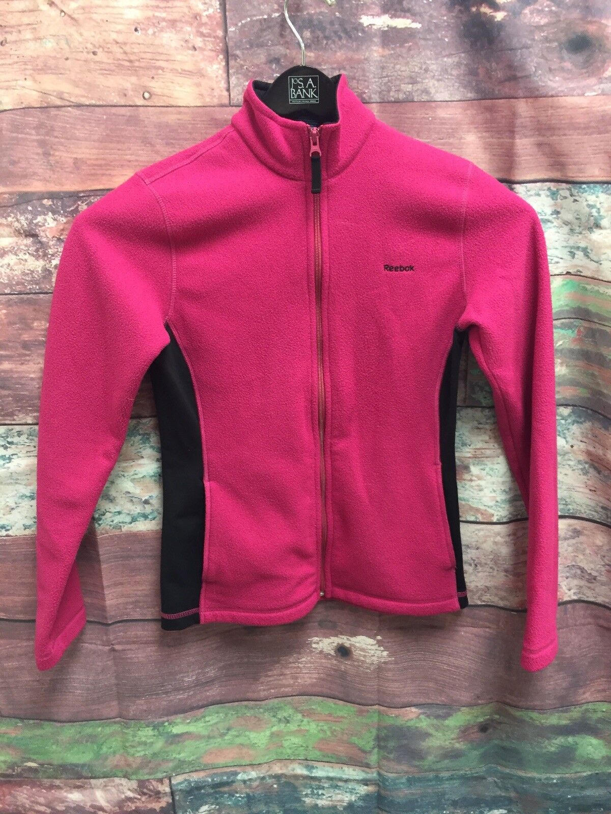 Reebok Womens Two Tone Pink /Blk Fleece Zip Up Jacket Outerwear  Sz XS