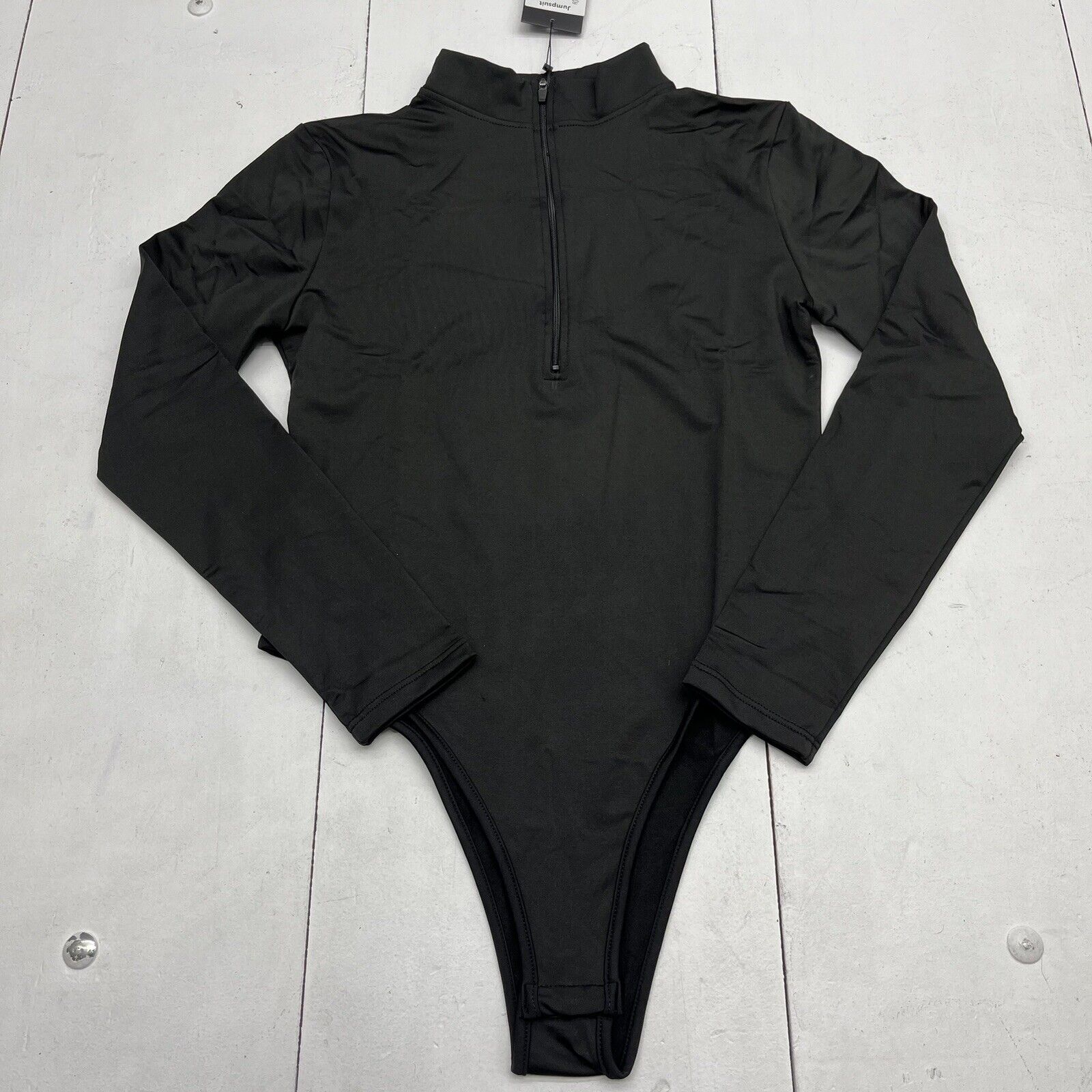 Go G.G Black Long Sleeve Half Zip Bodysuit Women’s Size X-Large