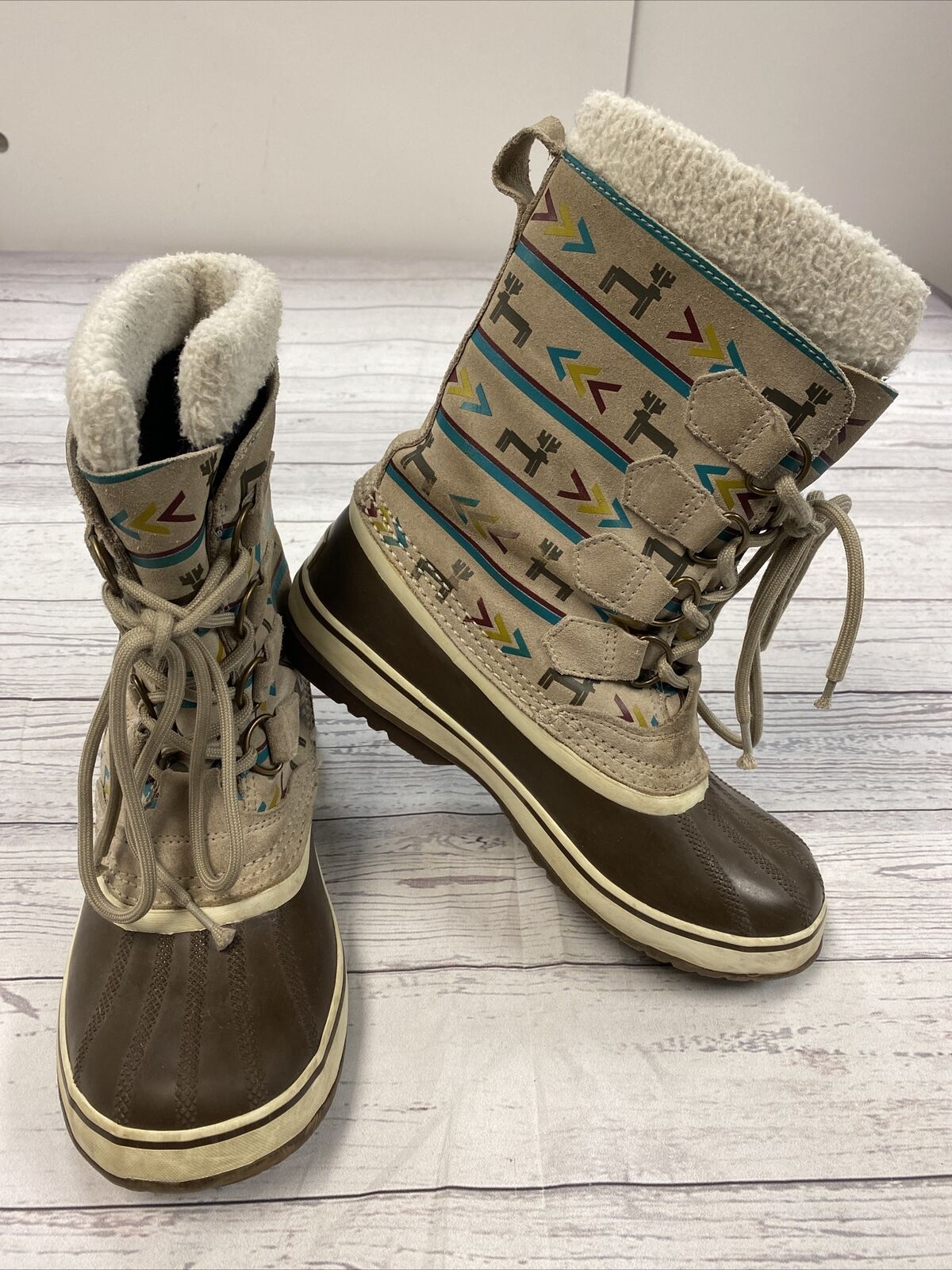 Sorel NL1716-102 Insulated Winter High Boots Aztec Print Suede Women’s Size 8
