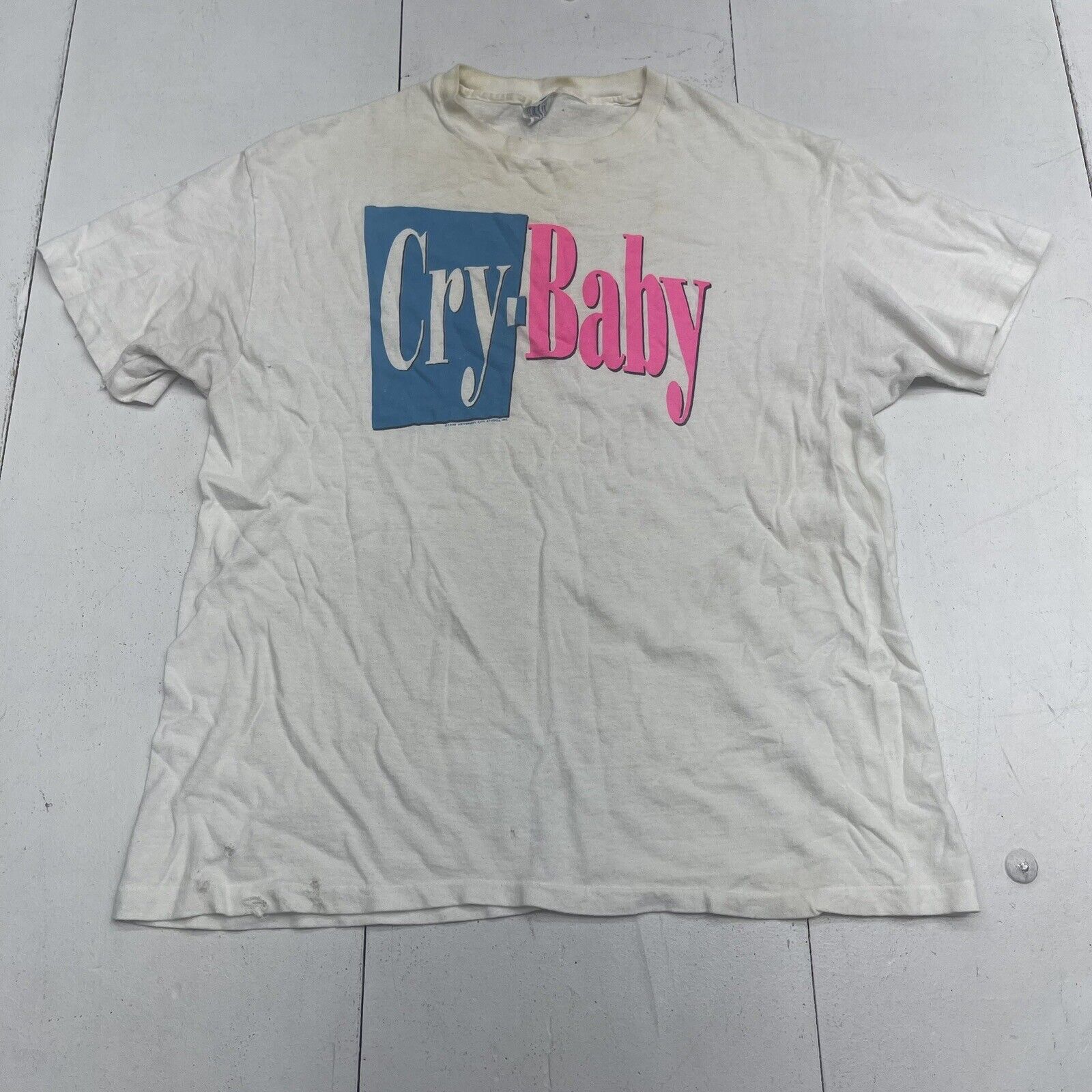 Vintage 90s White Cry Baby Graphic Short Sleeve T Shirt Size XL Made In USA