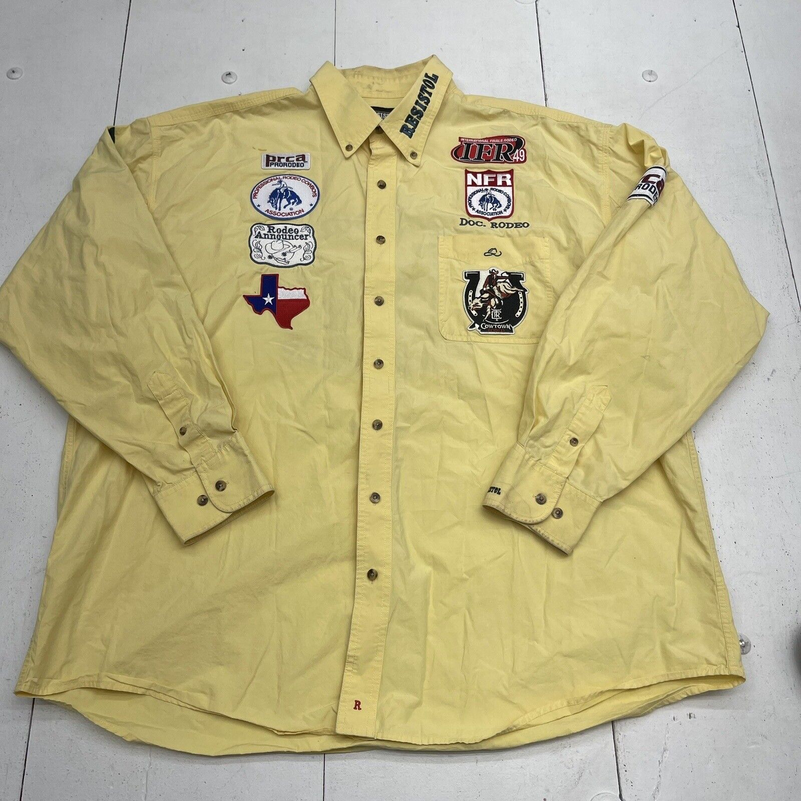 Resistol Rodeo Gear Yellow Patch Long Sleeve Button Up Mens Size XXL