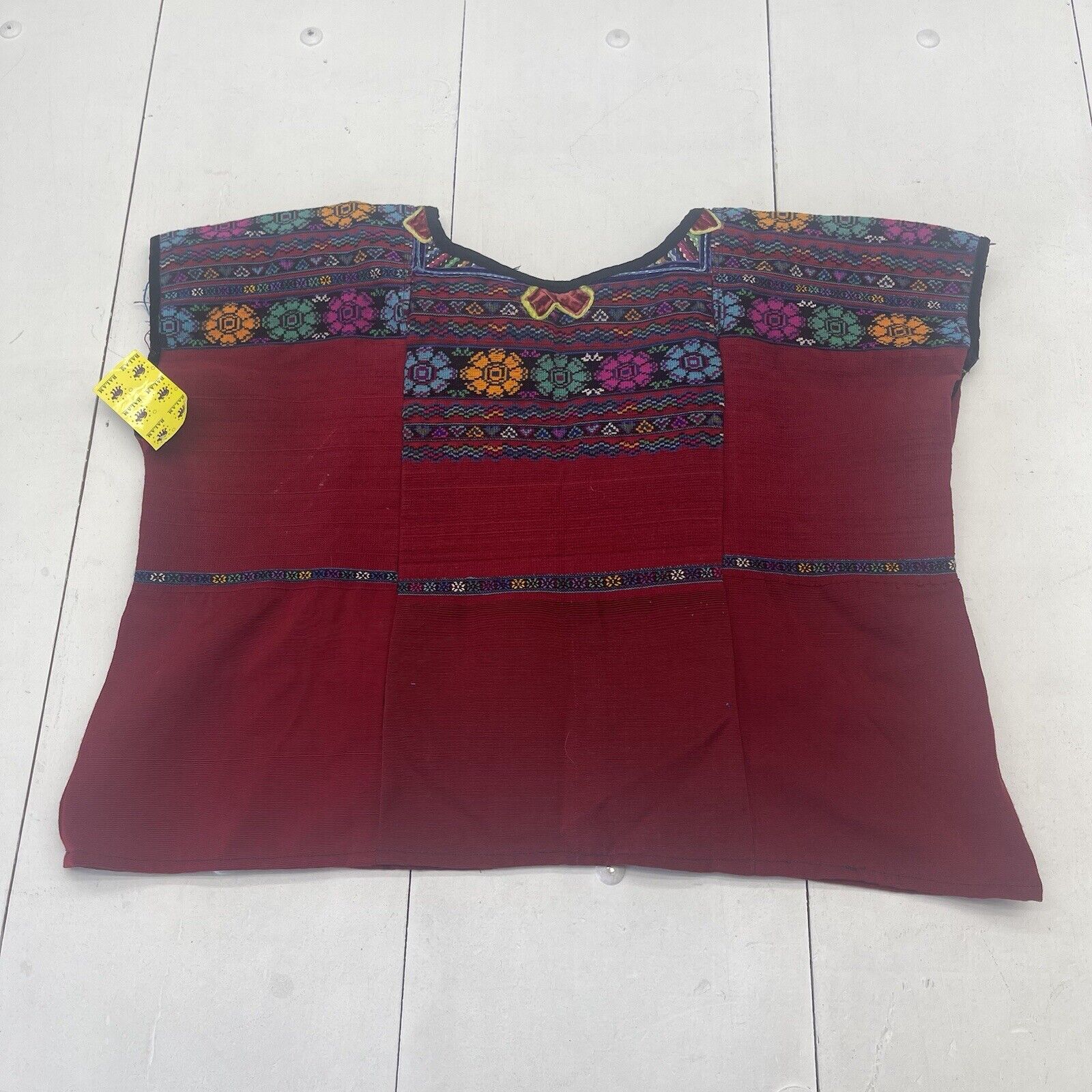 Balam Red Multicolored Embroidered Huipli Blouse Women’s Size OS