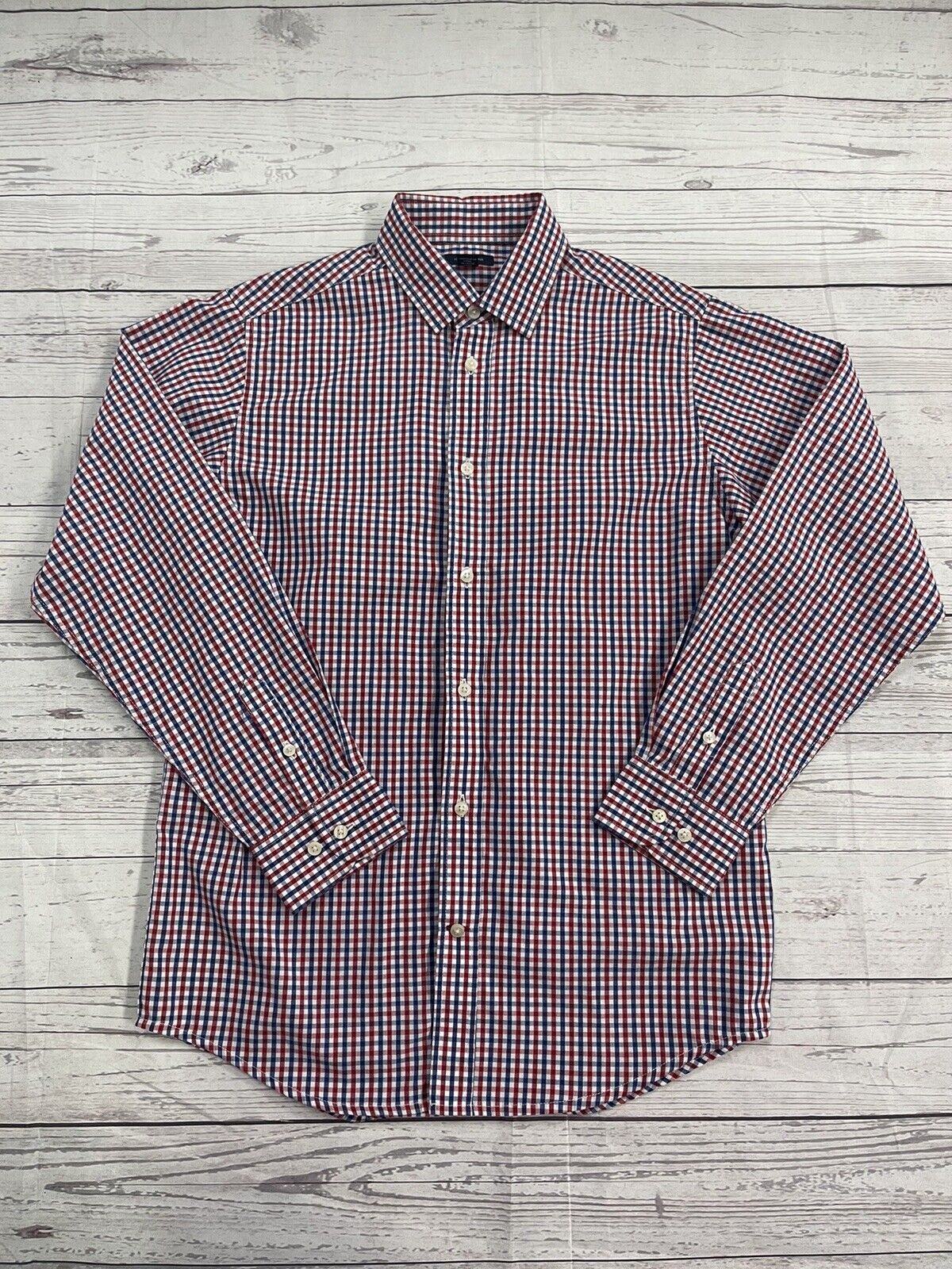 Tommy Hilfiger Youth Boys Red Plaid Check Print Long Sleeve Button Up Size 16