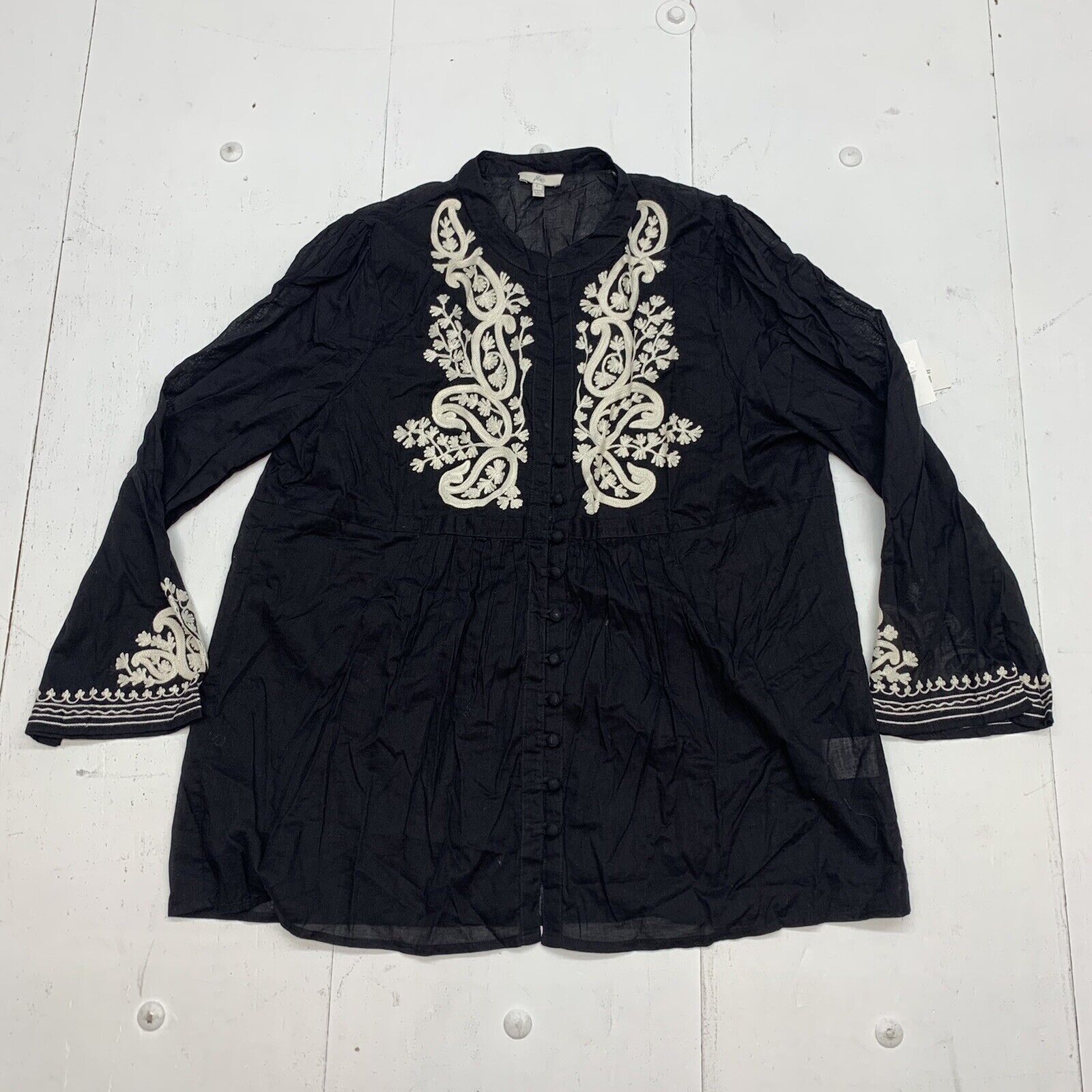 joie Womens Black White Lace Long Sleeve blouse Size Large