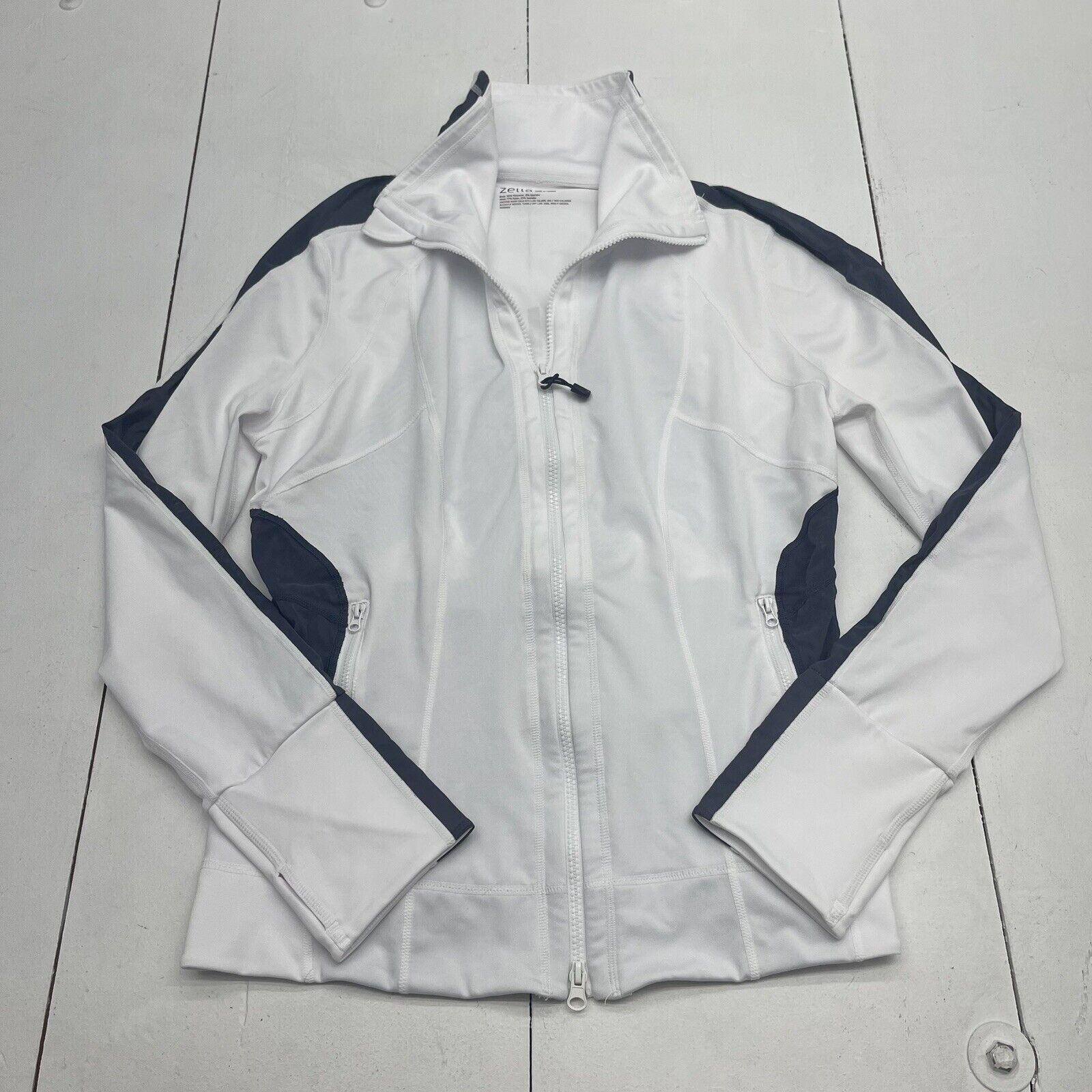 Zella White Gray Mesh Long Sleeve Zip Up Jacket Women's Size XL