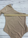 Pretty Little Thing Stone Nude Stretch Crepe One Shoulder Bodysuit Size 8 Beige