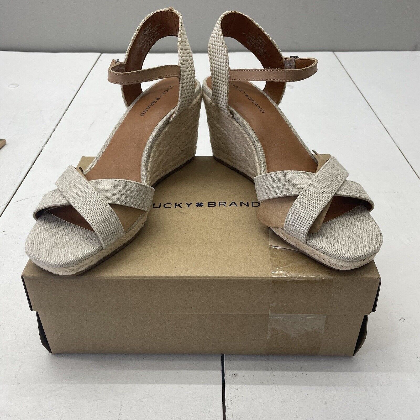 Lucky Brand Natural Metallic Linen Maeylee Wedge Sandals Womens Size 9 -  beyond exchange