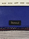 Sanaui White,Purple Hand Bag With Woven Floral Handle Made in Morocco and Italy