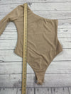 Pretty Little Thing Stone Nude Stretch Crepe One Shoulder Bodysuit Size 8 Beige