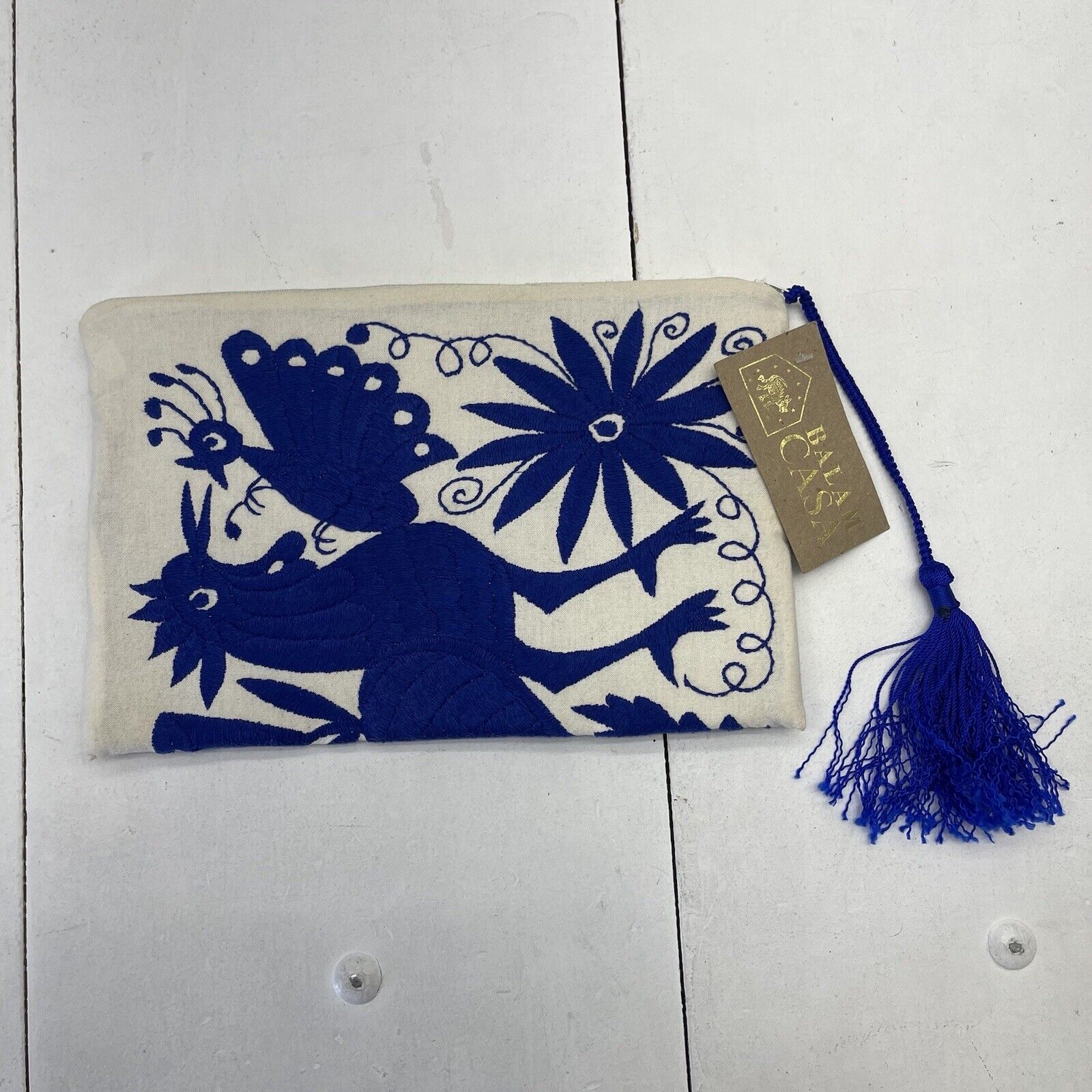 Balam Casa Ivory Blue Embroidered Clutch Bag