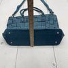 Vera Pelle Made In Italy Blue Woven Leather Cossbody Tote Purse Large