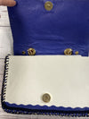 Sanaui White,Purple Hand Bag With Woven Floral Handle Made in Morocco and Italy