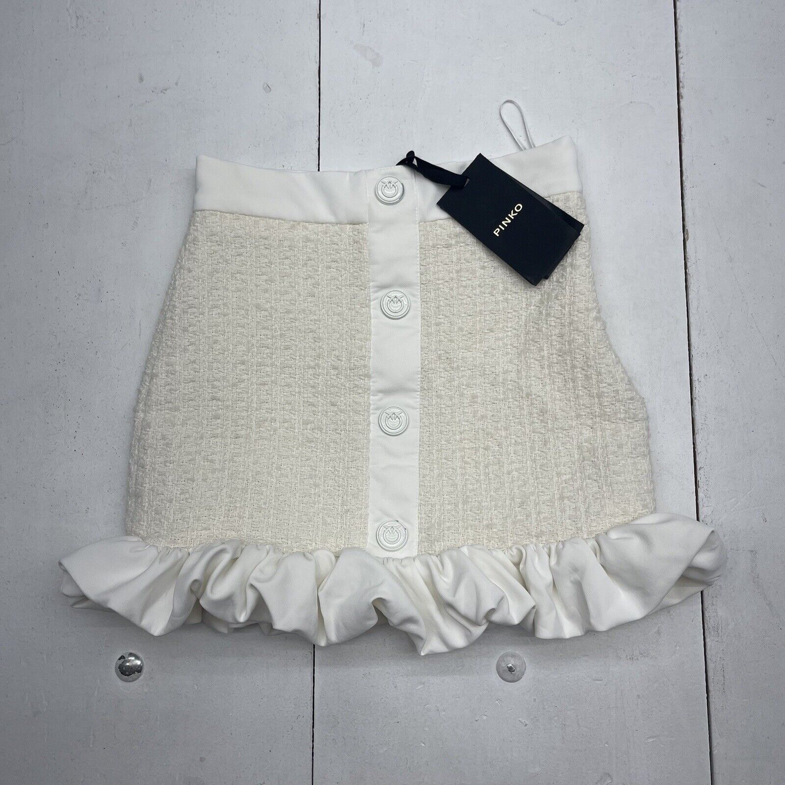 Pinko White Grem Gonna Tweed Neoprene Mini Skirt Women’s Size 2 MSRP $328