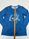 Womens Blue Faith Can Move Mountains Long Sleeve Shirt Size Medium