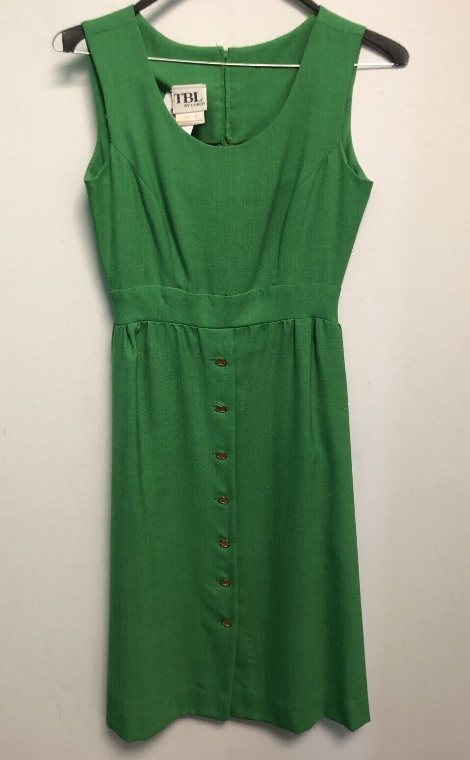 TBL By Lorch Vintage Size 10 70's Knits Dress Green Ornate Buttons Zip Back Flax