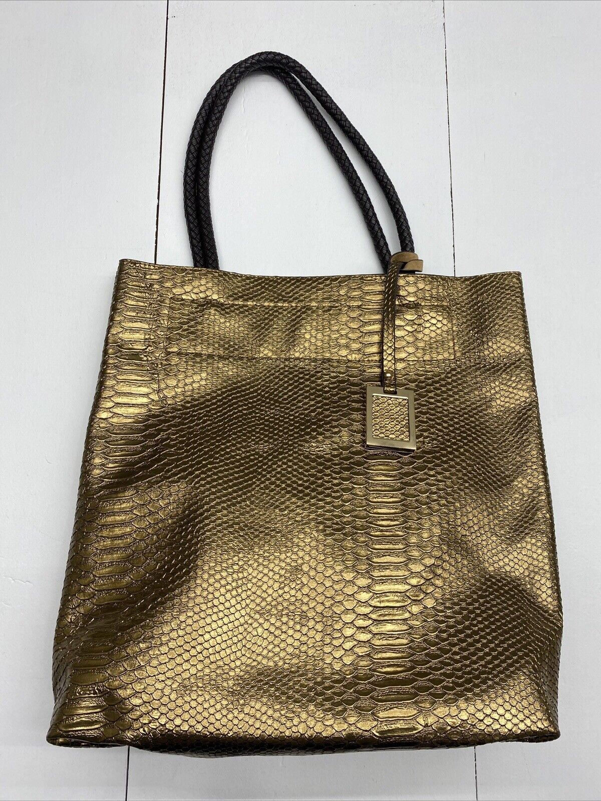 Inzi Faux Leather Gold Metallic Faux Anaconda Handbag ￼Purse Tote New