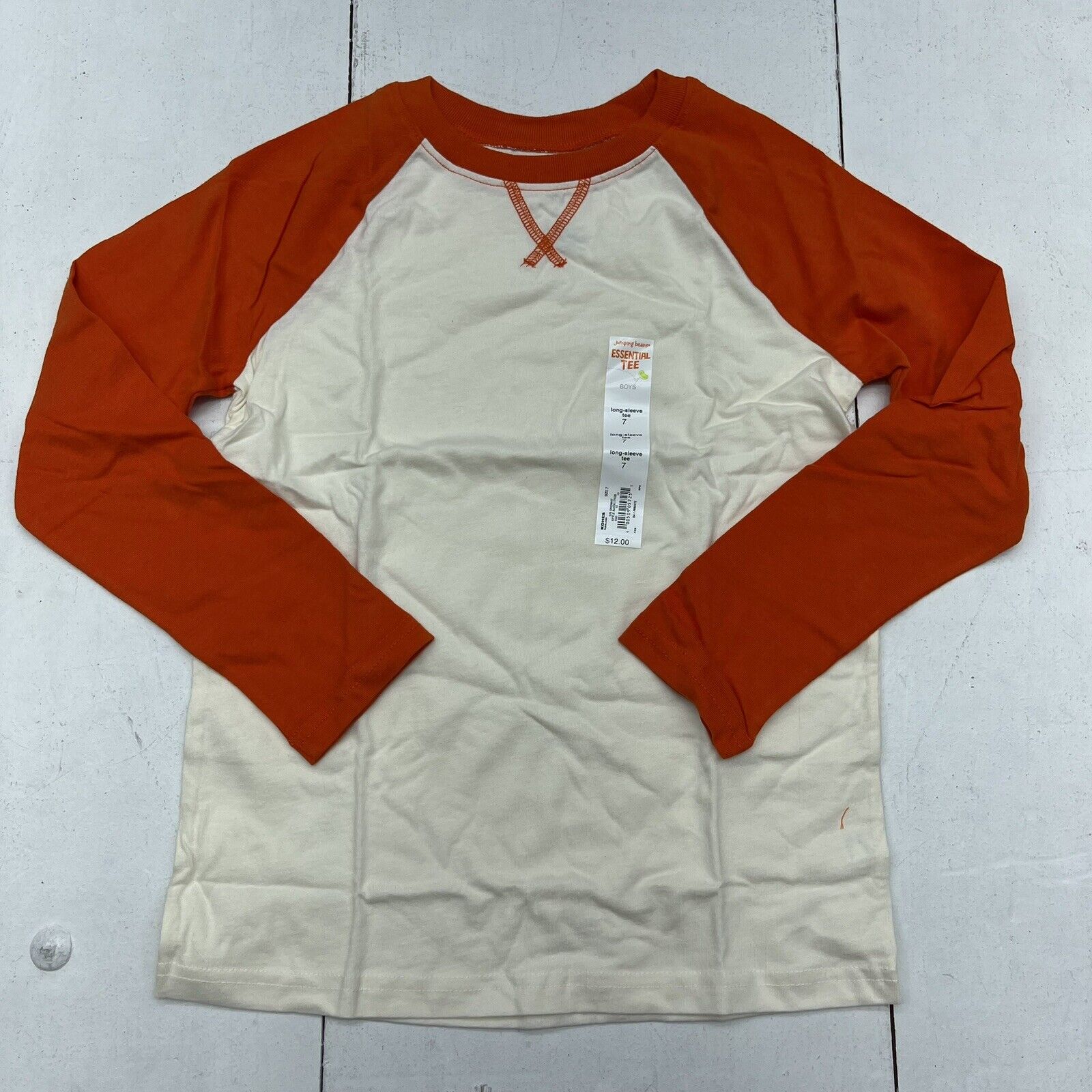 Jumping Beans White & Orange Essential Long Sleeve T-Shirt Boys Size 7 NEW