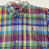 Polo Ralph Lauren Blue Pink Plaid Long Sleeve Button Up Shirt Men Size L