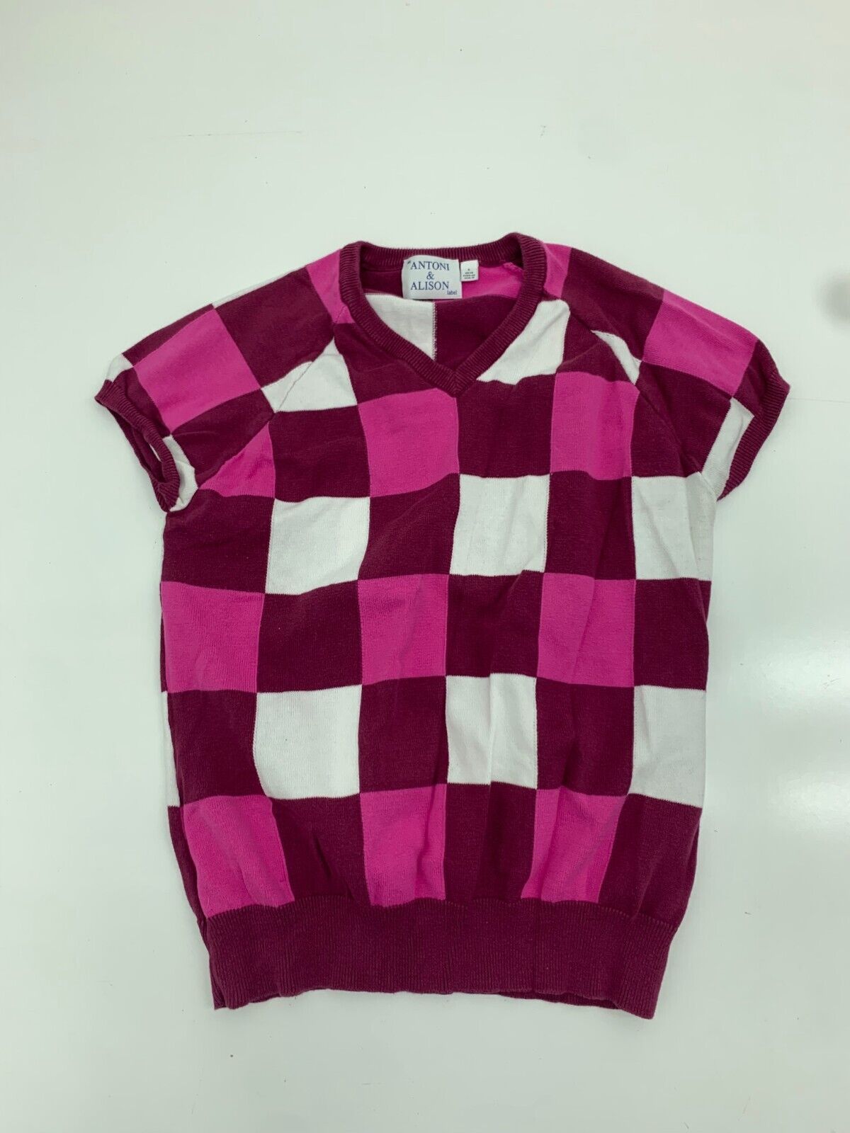 Antoni & Alison Girls Pink Purple Square Print Short Sleeve Size Large