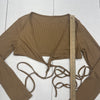 Women’s Brown Ribbed Cropped Wrap Long Sleeve Size Small