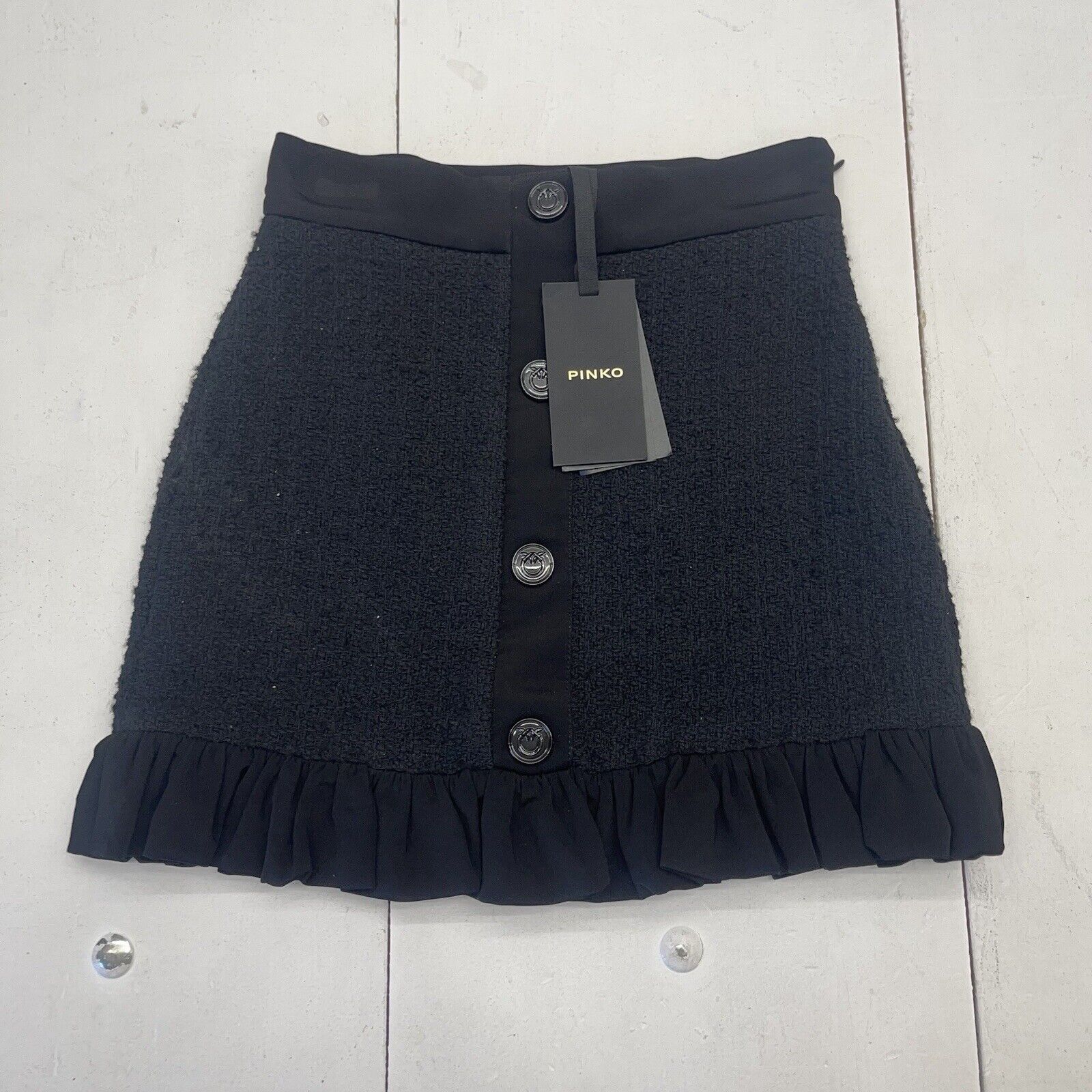Pinko Black Grem Gonna Tweed Neoprene Mini Skirt Women’s Size 2 MSRP $328