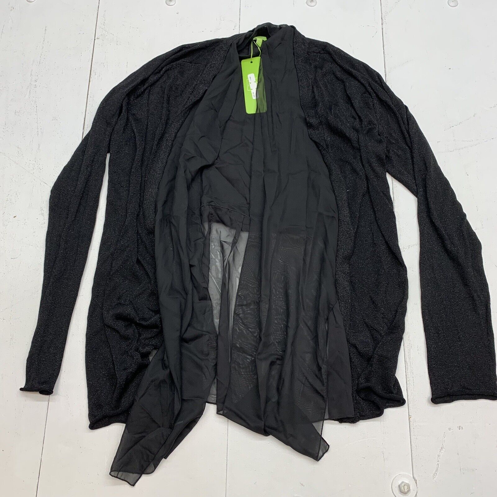 Adam Jacobs womens Black Sheer Chiffon Trimmed Open Front Jacket Size XL