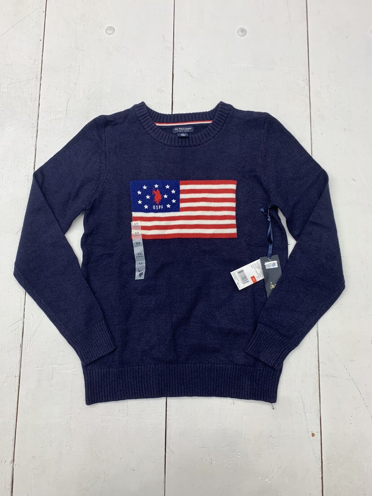 US Polo Assn Mens Blue American Fla Pullover Sweater Size XS