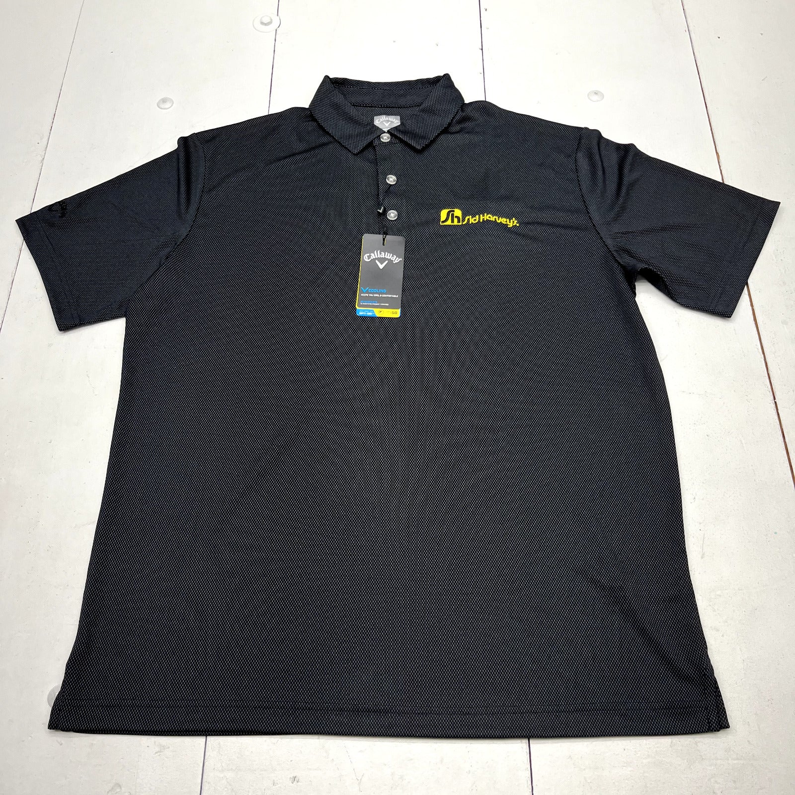 Callaway Black "Sid Harvey's" Embroidered Short Sleeve Polo Mens Size Large