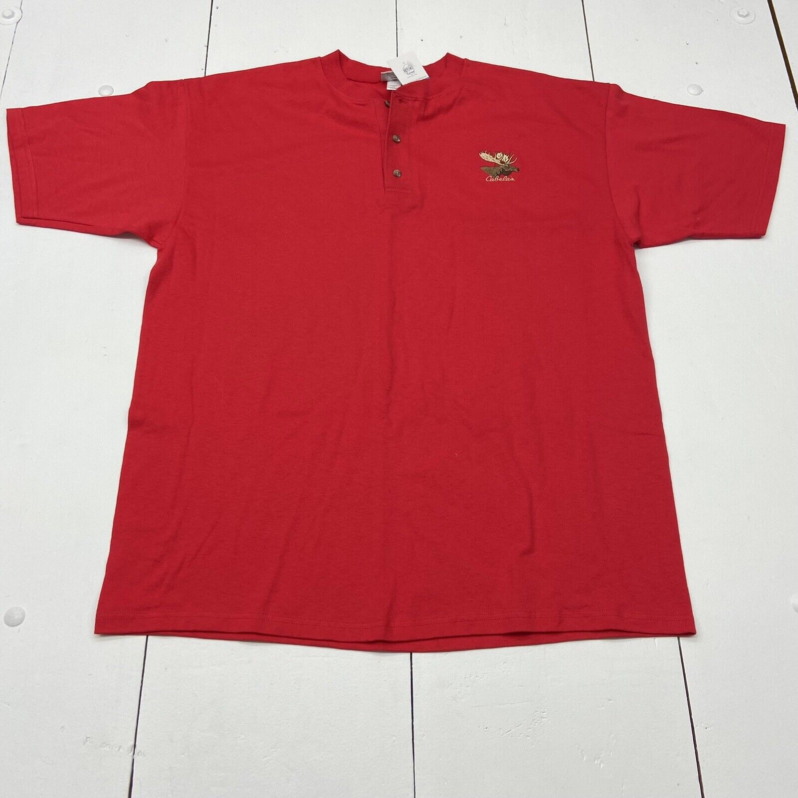Vintage Cabela’s Red Short Sleeve T-Shirt Men Size Large Cotton Deluxe Moose