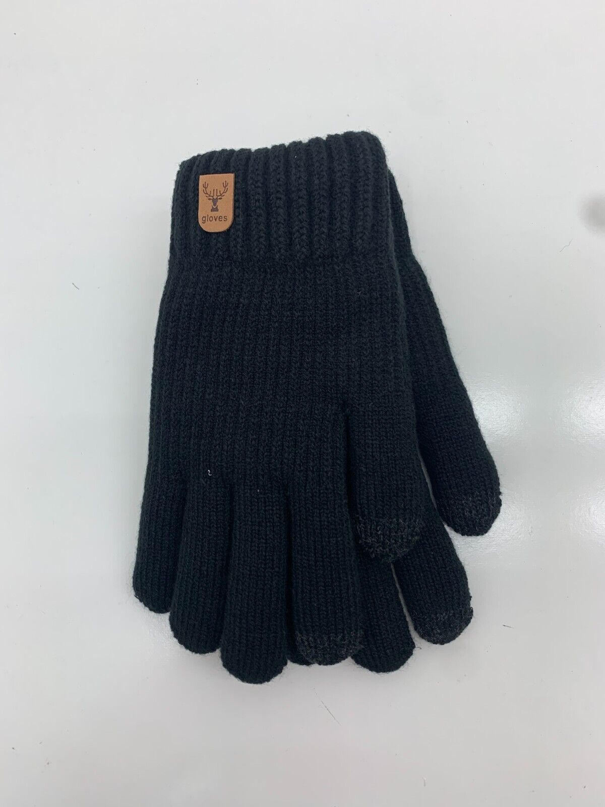 Unisex Black Knit Fleece Lined Gloves Size Medium