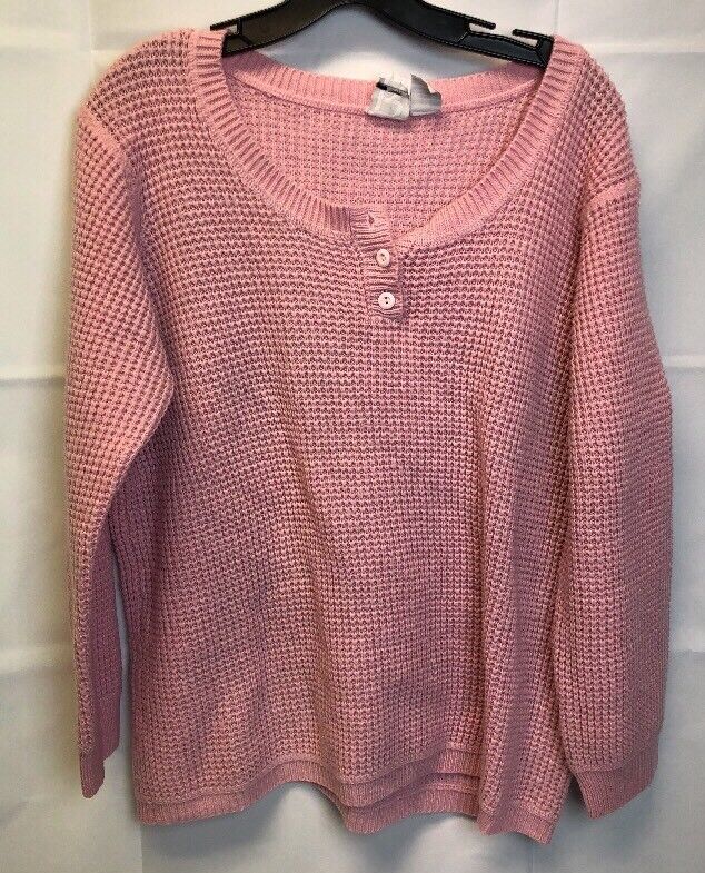 Vintage Roamans 80s Womens Sweater Size M Medium Pink Pullover 3 Button Knit