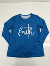 Womens Blue Faith Can Move Mountains Long Sleeve Shirt Size Medium