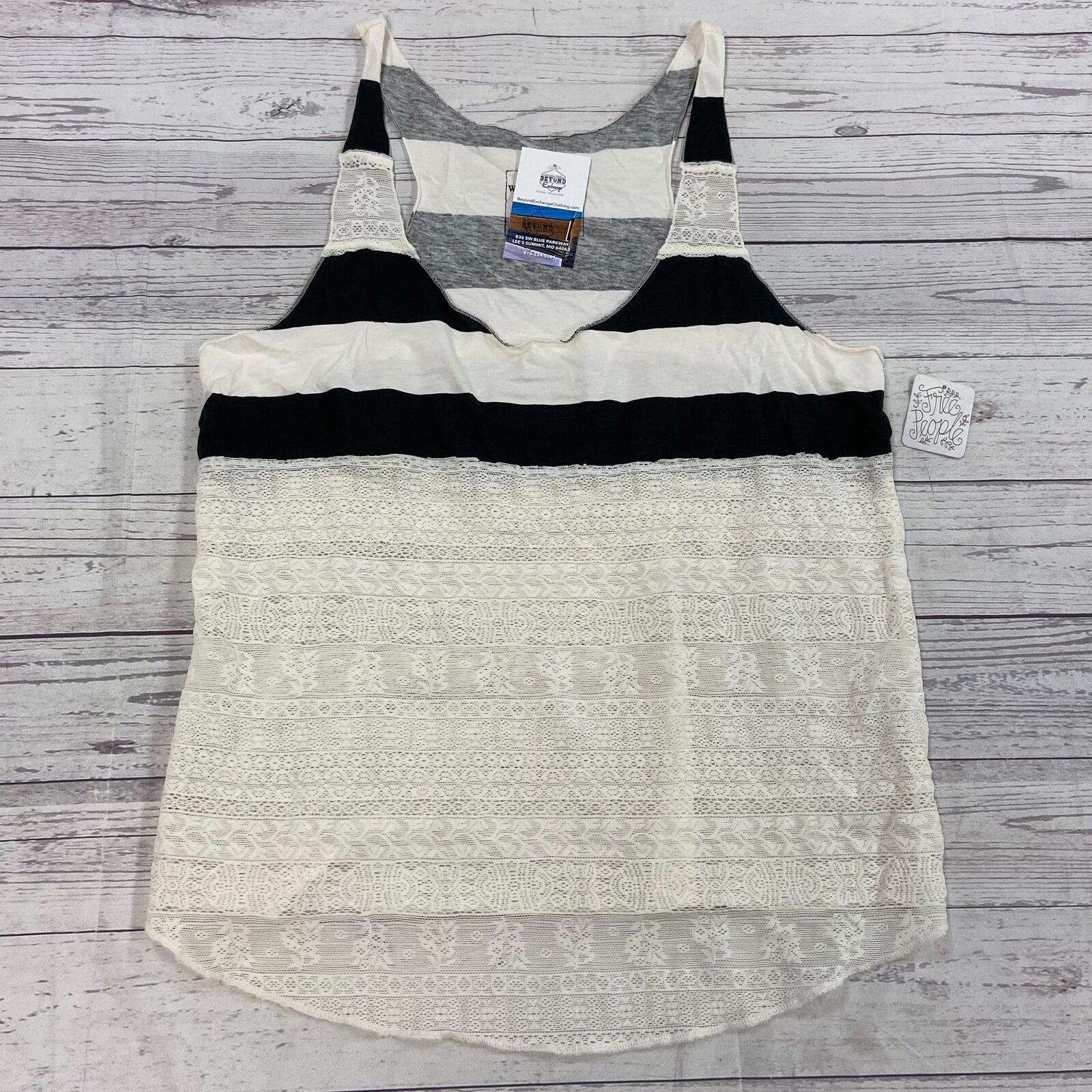We The Free Boutique Ivory Black Sleeveless Lace Tank Top T-Shirt