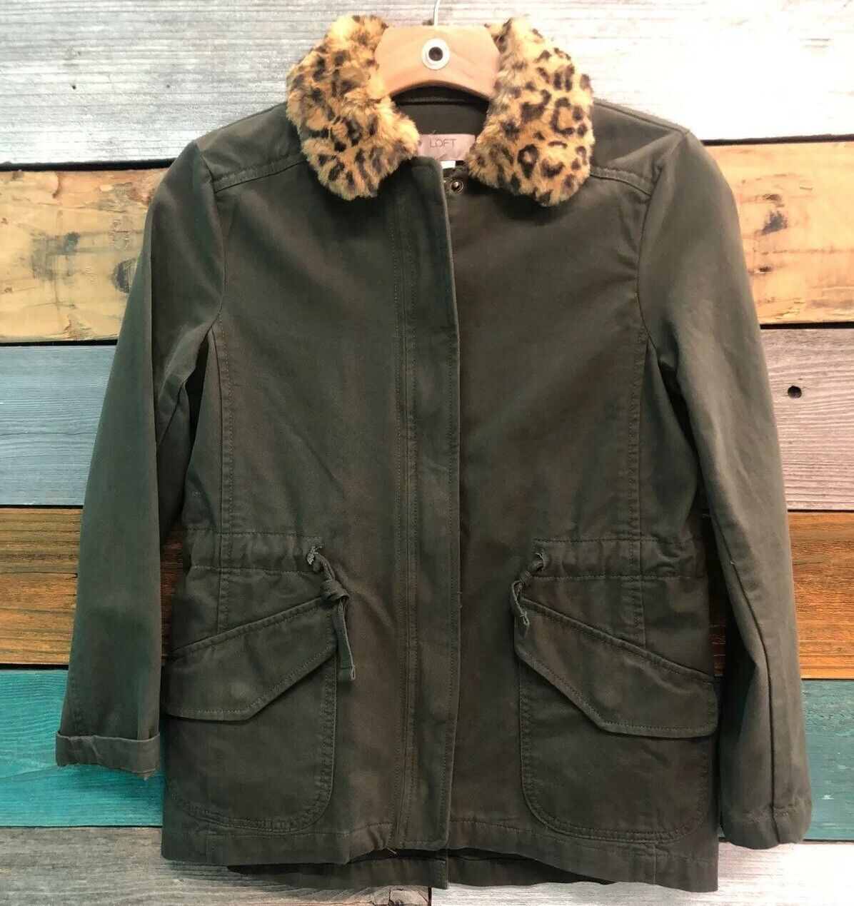 NEW Loft Women’s Army Green Faux Fur Collar Jacket Coat XXSmall Petite