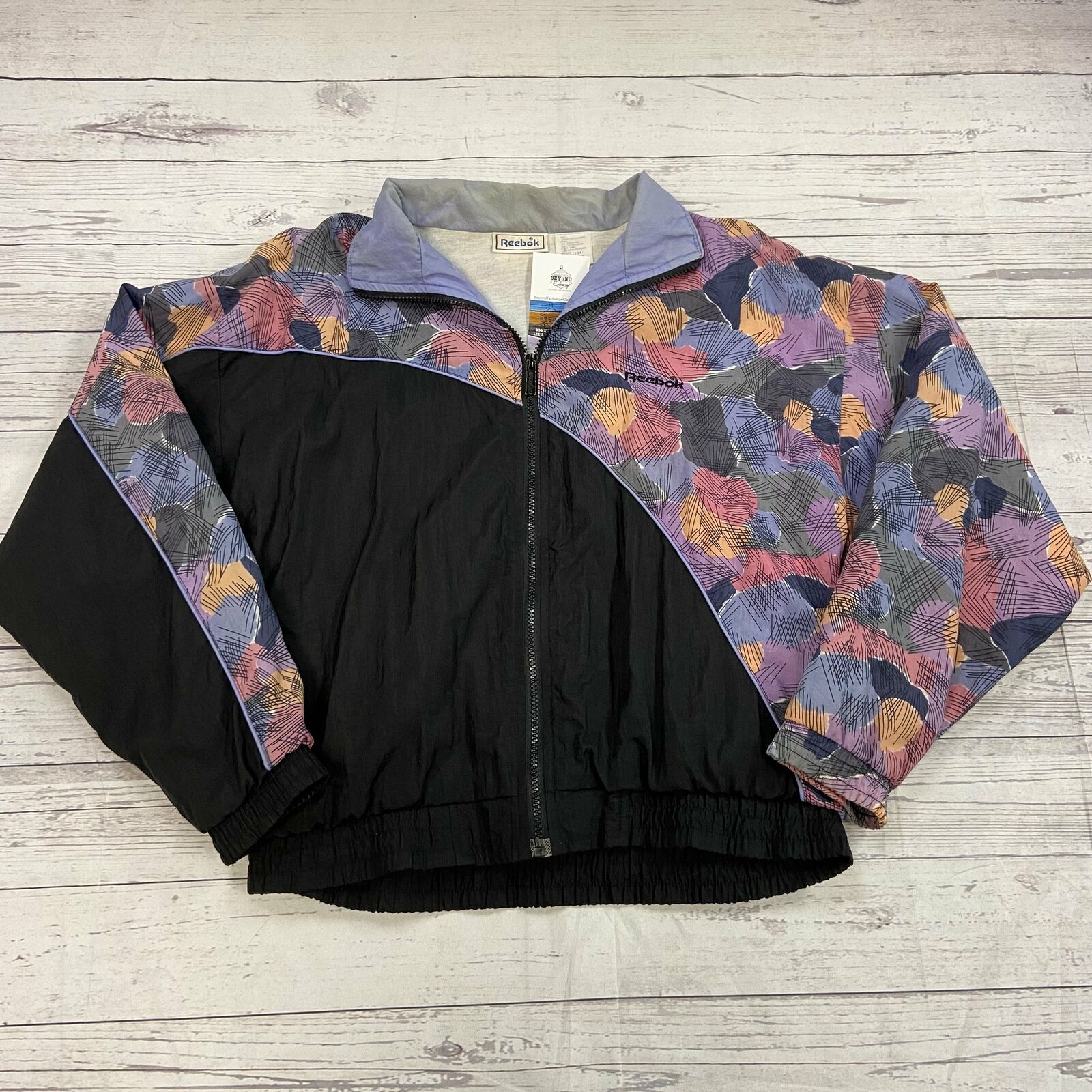 Vintage Reebok Black Purple Zip Up Track Jacket Women’s Size Medium