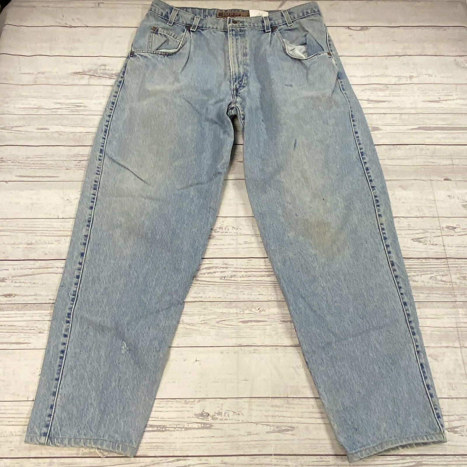 Vintage Levi Silver Tab Denim Blue Jeans Men Size 38 x 34 Loose Fit Made In USA