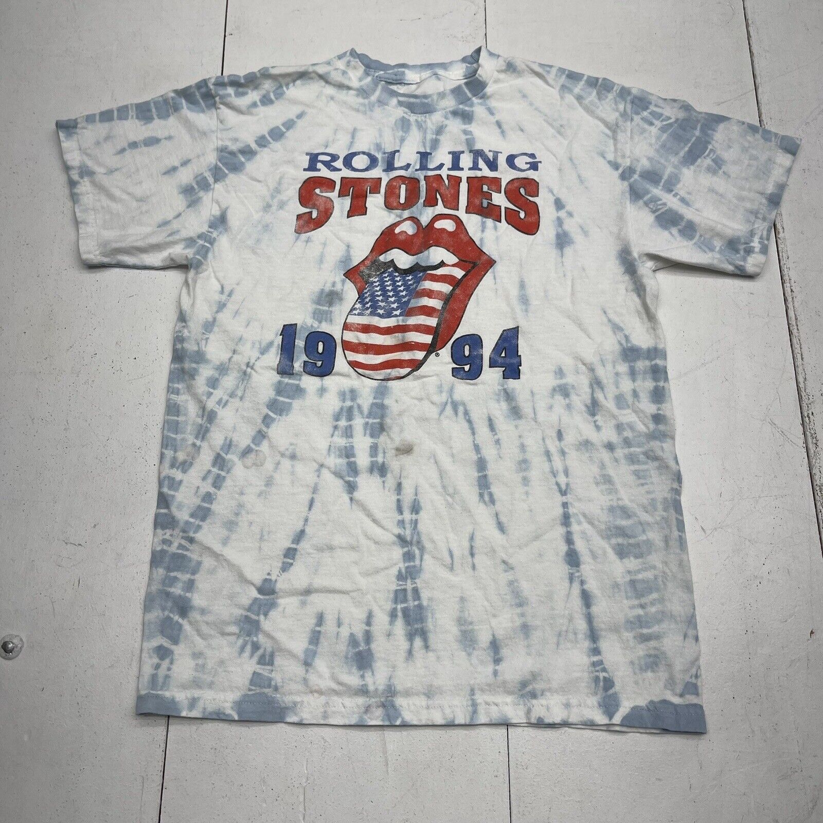 The Rolling Stones White & Blue Tie Dye Patriotic Graphic T Shirt Adults Medium