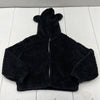 SHEIN Black Plush Fuzzy Cropped Full-Zip Jacket Hooded With Ears Women’s Size S