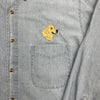 VINTAGE Jerzees Denim Blue Button Up Shirt Embroidered Dog Adult Size XL