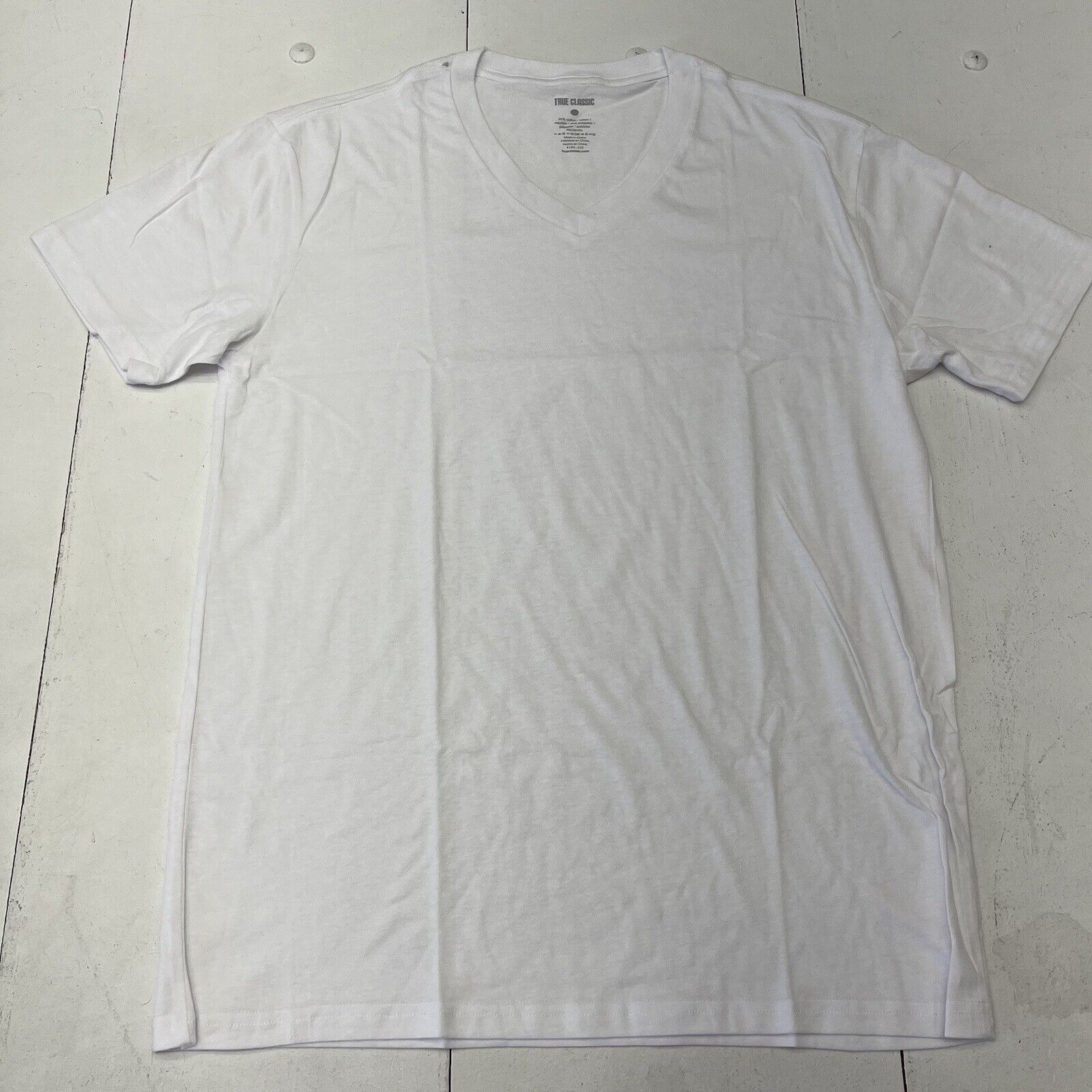 True Classic White Short Sleeve T-Shirt V-Neckline Mens Size Large