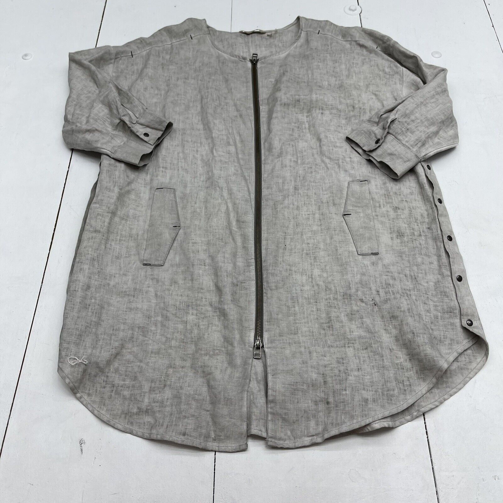 Soft Surroundings Grey Lucerne Linen Double Zip Button Side Jacket Women’s Large