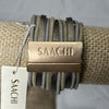 Saachi Gray Tone Genuine Leather Multi-Strand Bracelet Magnetic Clasp Gold Charm