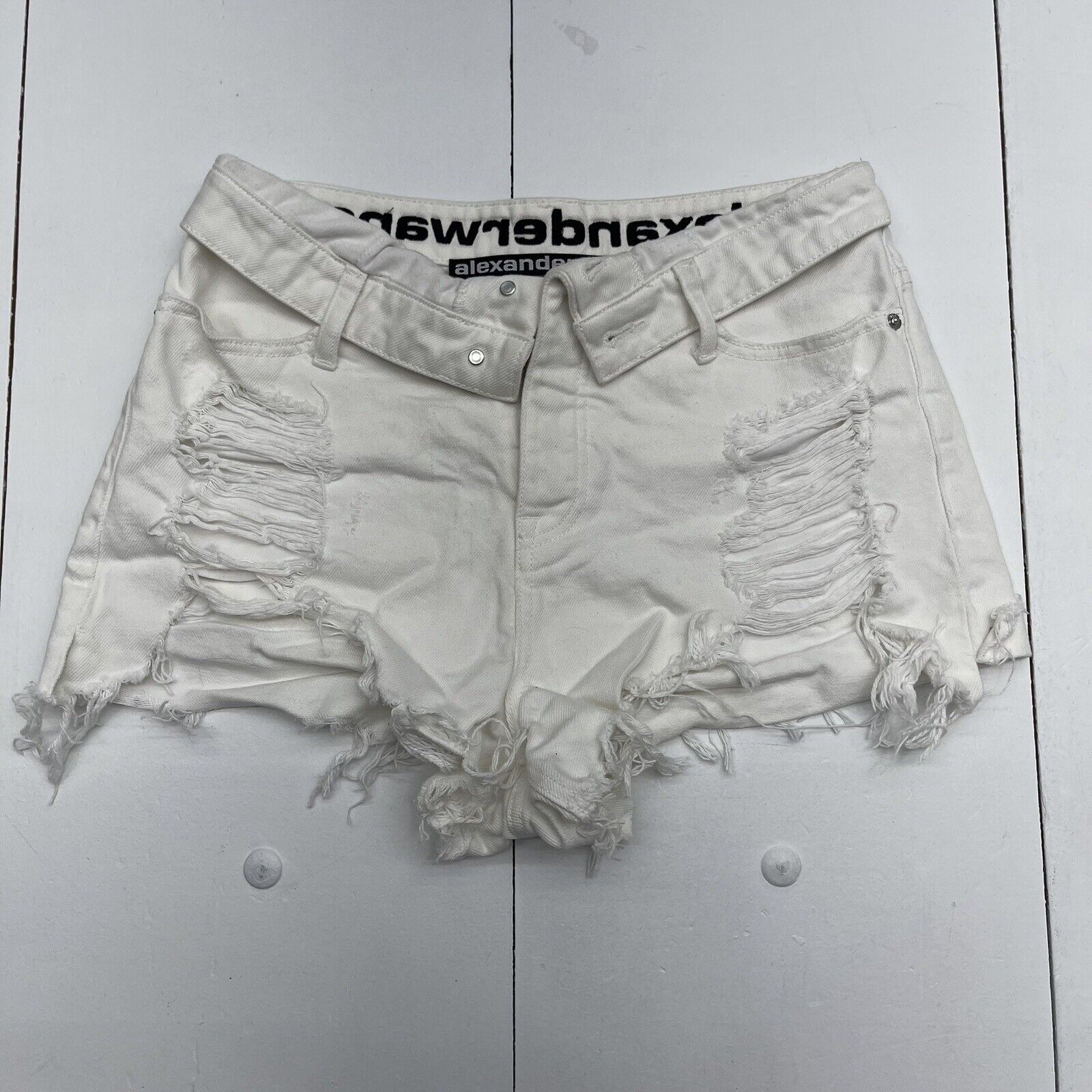 Alexander Wang White Bite Flip Fold Over Embroidered Distressed Shorts Women 30