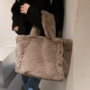 Large Coffee Tote Bag Shoulder Bag Fleece Faux Fur Hobo Handbag New