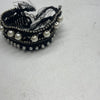 Ambre Babzoe Black Rope Pearl Crystal Cuff Bracelet