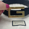 Gucci Gold G Logo Black Suede Leather Belt 523305 Men’s 90.36